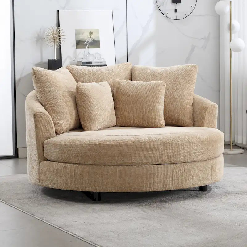 Modern Sofa Chair Round Accent Barrel Chair With 5 Pillows and Optional Ottoman