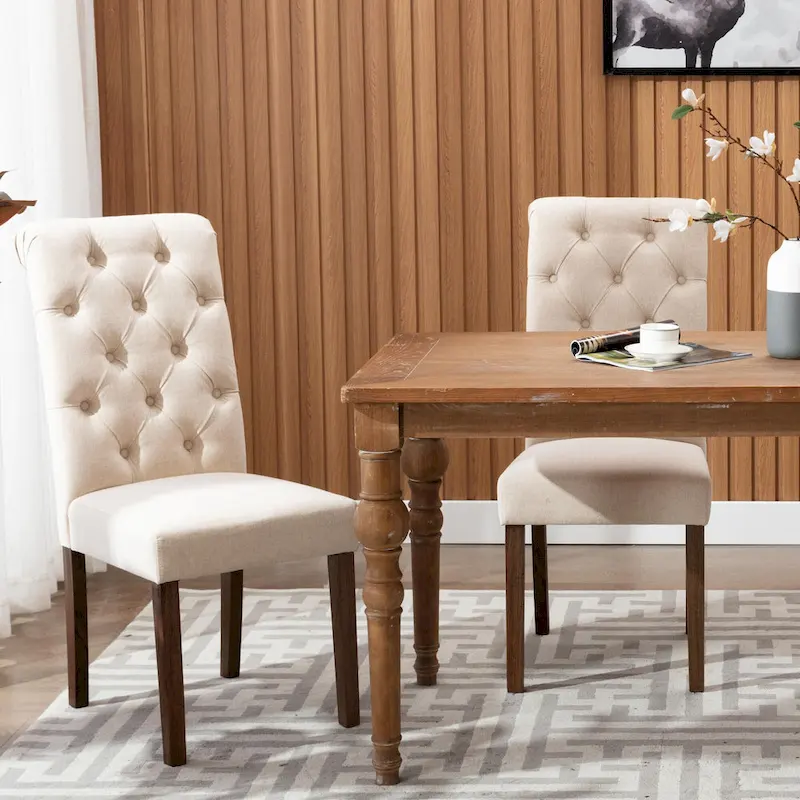 Tufted Parsons Dining Side Chairs ,Upholstered Fabric Dining Chairs Kitchen Chairs with Padded Seat(Set Of 2) - set of 2