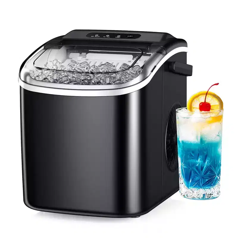 Simzlife Ice Maker Countertop, 26 Lbs/24H, Bullet Ice, 9 Pcs/6 Min, Portable Machine with Handle, Auto-Cleaning, Ultra Quiet, Smart Operation, Black
