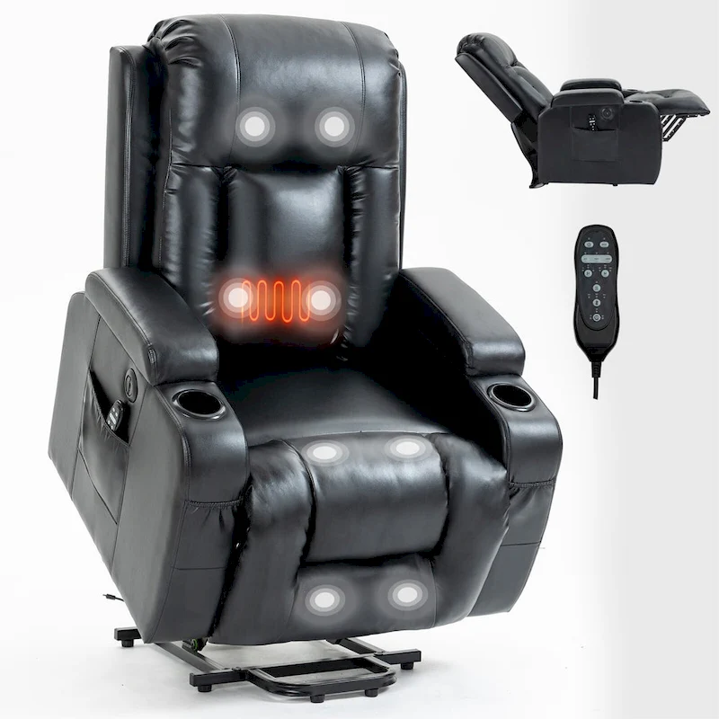 Black Power Lift Recliner with Massage, Heat & Heavy Duty Frame