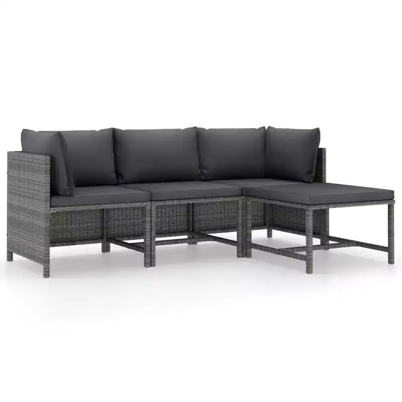 vidaXL 4-Piece Patio Lounge Set - Outdoor Furniture with Cushions - Weather-Resistant Poly Rattan - Gray/Anthracite - Easy to Clean & Maintain