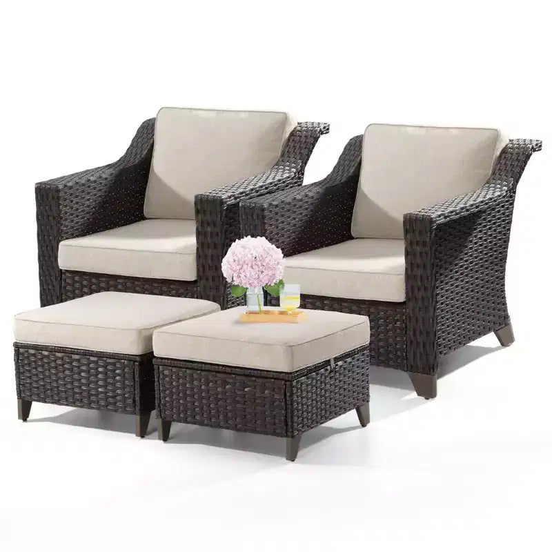 UPTIOT Patio Chair with Cushions and Ottomans