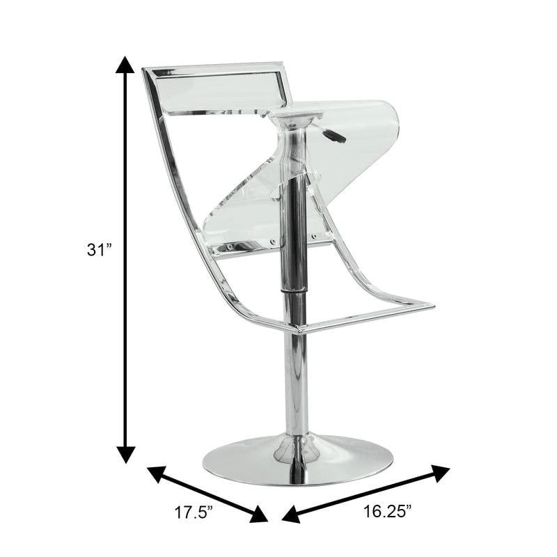 Napoli Clear Acrylic Height Adjustable Bar Stool - Modern Transparent Swivel Counter Height Chair for Kitchen or Home Bar
