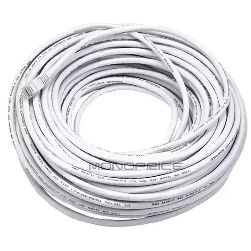 Monoprice Cat6 Ethernet Patch Cable - 100 Feet - White | Network Internet Cord - RJ45, Stranded, 550Mhz, UTP, Pure Bare Copper Wire, 24AWG