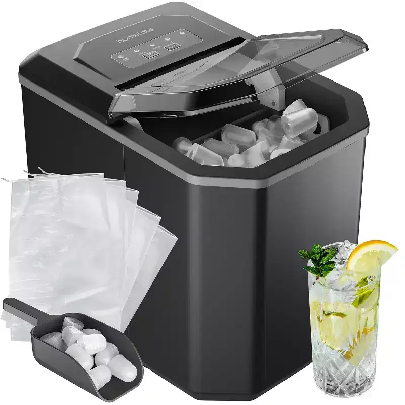 hOmeLabs Countertop Ice Maker - 2 Ice Sizes, 26 lbs/Day, Self-Cleaning - Includes Ice Scoop & 5 Ice Bags - Black Portable Ice Maker for Home & Kitchen