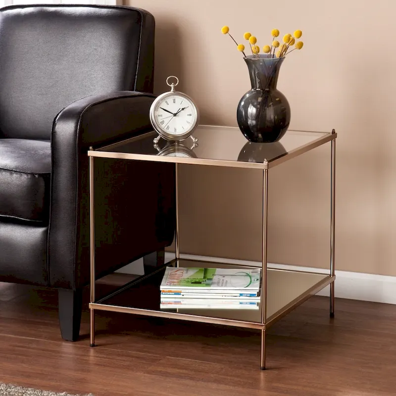 Glam Glass Side Table with Copper Finish