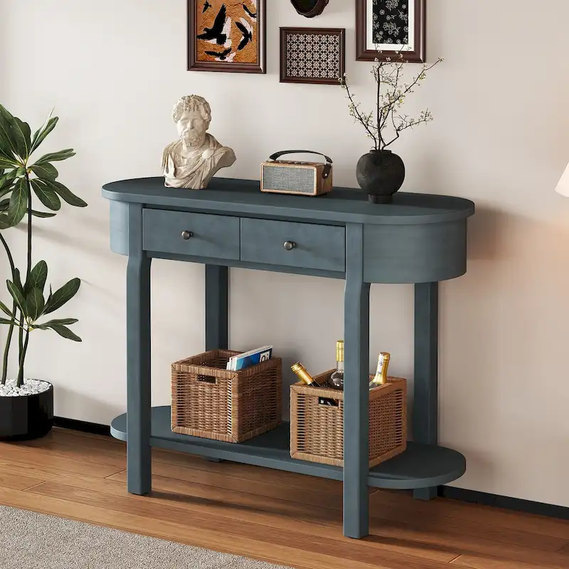 Vintage Console Table, Glossy Sofa Table for Entryway and Living Room