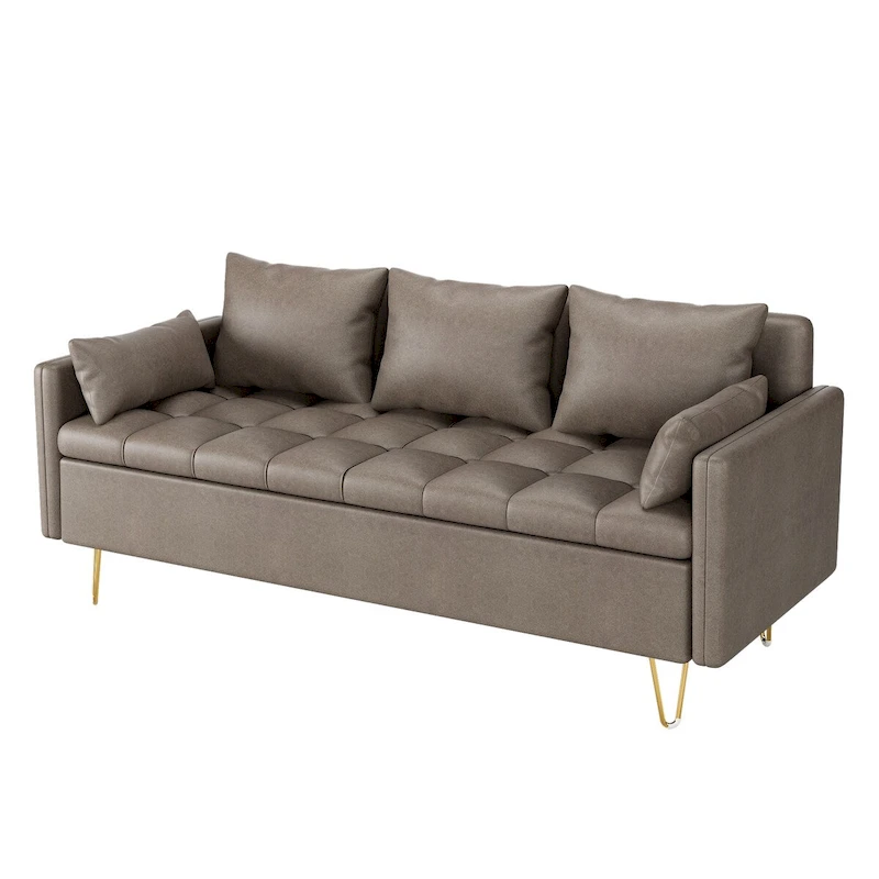 GIMMYFIVE 3-Seater Leather Sofa with Cushion, Couch for Living Room