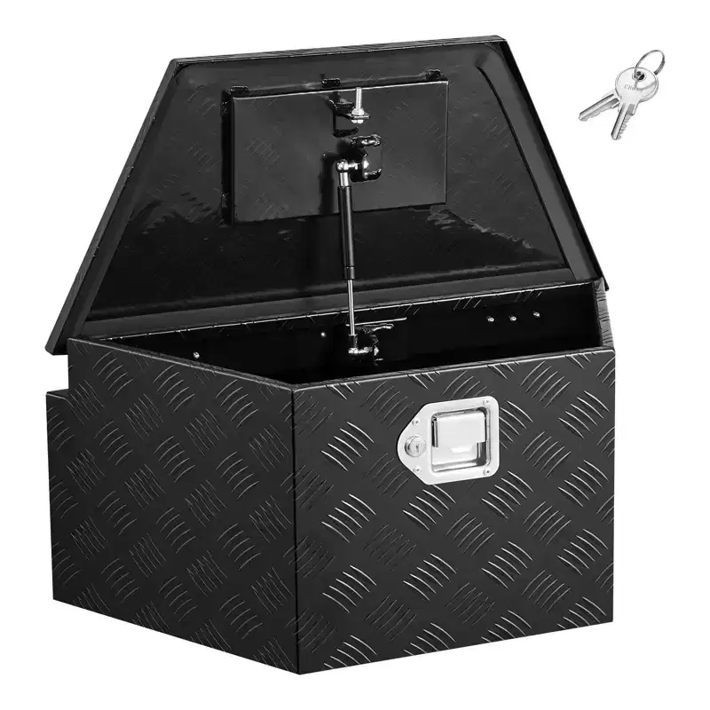 VEVOR Trailer Tongue Box, 26 x 13 x 12 Aluminum Trailer Tongue Tool Box, Heavy Duty Storage Organizer with Lock and Keys, Black