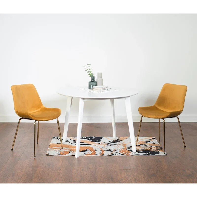 Roundhill Furniture Aufurr Contemporary 3-Piece Dining Set, White Round Table and 2 Chairs