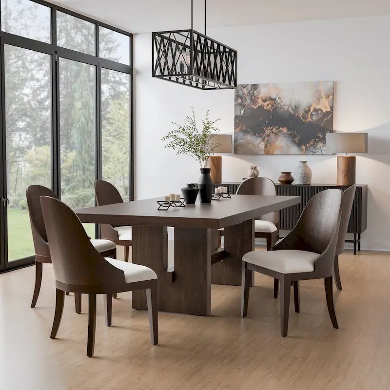 Furniture of America Liora Modern Solid Wood 7-Piece Expandable Dining Table Set