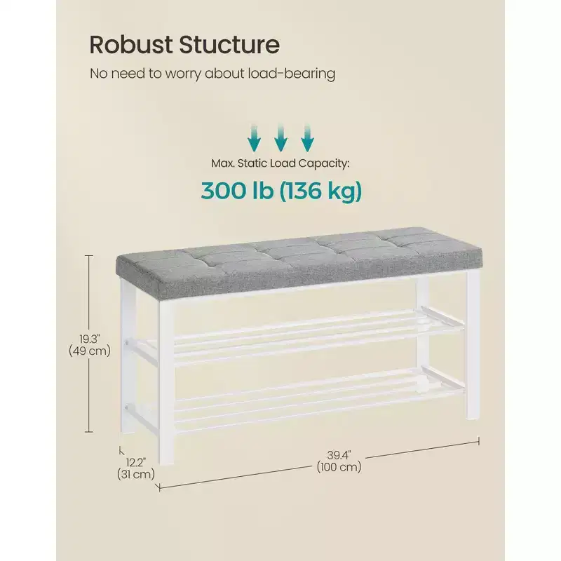Entryway Shoe Bench with Cushion & 2-Tier Shelf, Stores 10 Pairs, 300 lb Capacity
