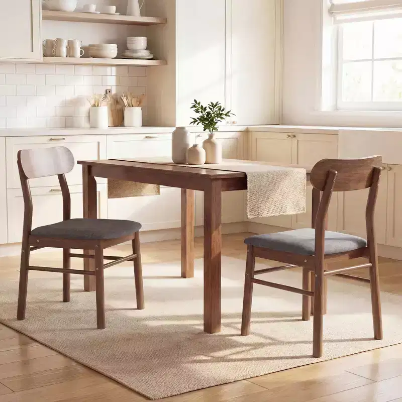 HOMCOM Wooden Dining Chairs, Upholstered Kitchen Chairs with Rubberwood Legs for Dining Room, Gray