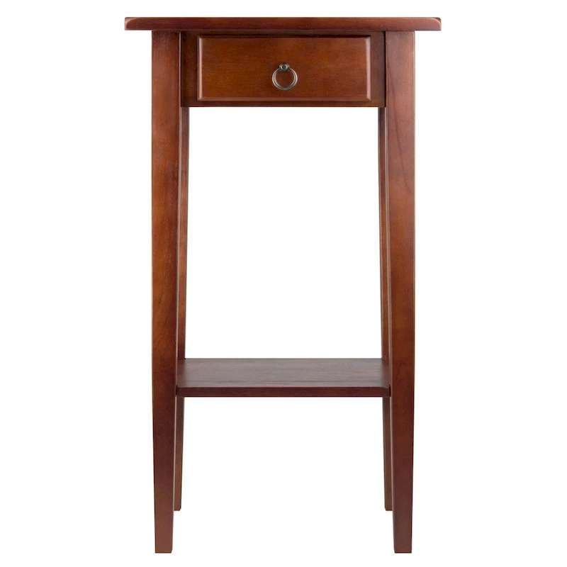 29.5  Warm Antique Walnut Accent Table with Drawer and Shelf