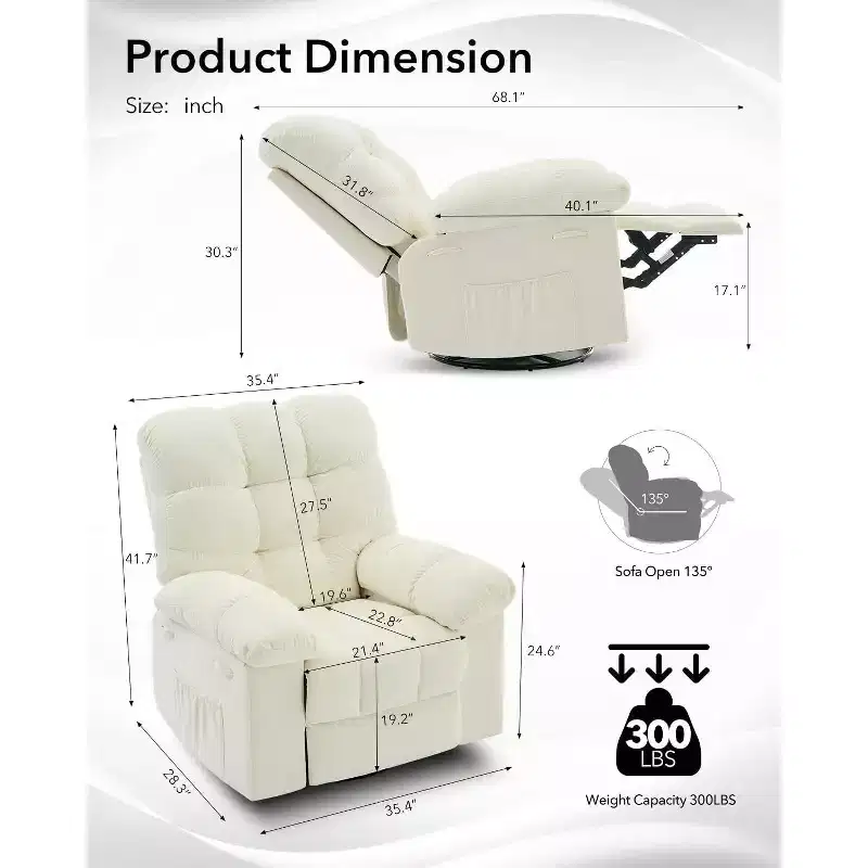 COZONY Adult Swivel Rocker Recliner Chair, Overstuffed Chenille Glider, Manual Tilt, Footrest, 360 Swivel, Living Room/Nursery