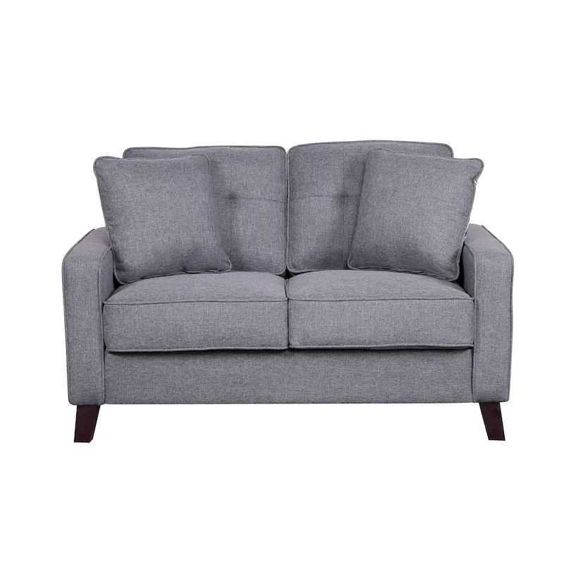 Mid-Century Fabric Loveseat with Button Tufting and 2 Pillows