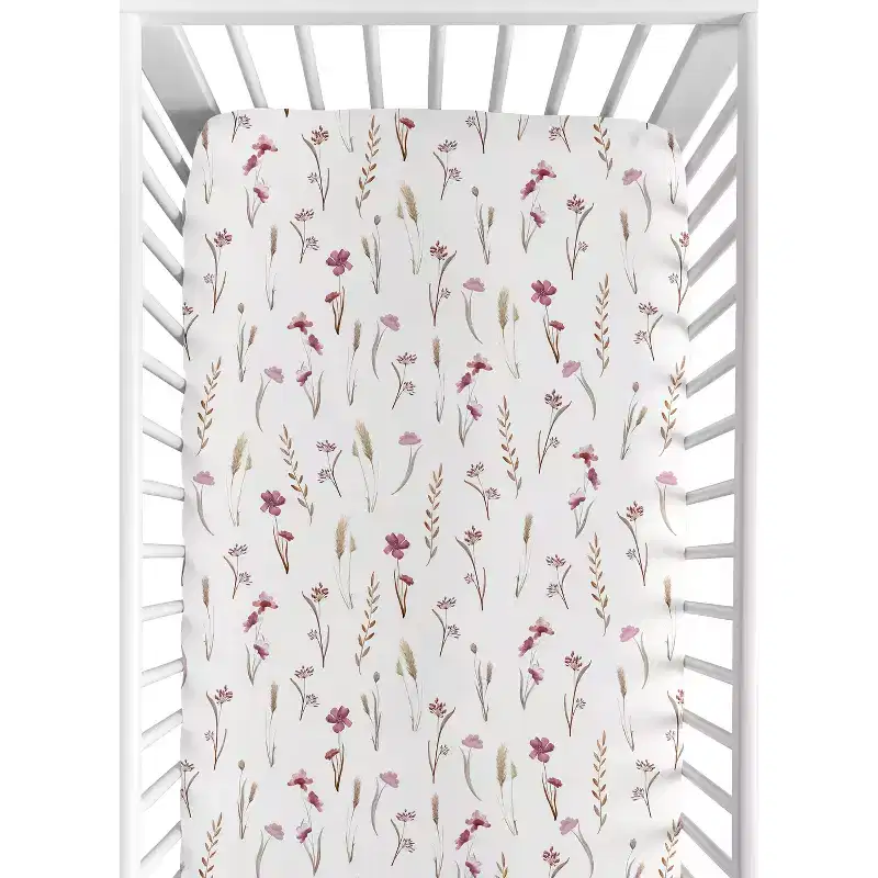 Sweet Jojo Designs Girl Baby Fitted Crib Sheet Watercolor Floral Garden Rose Pink and Taupe