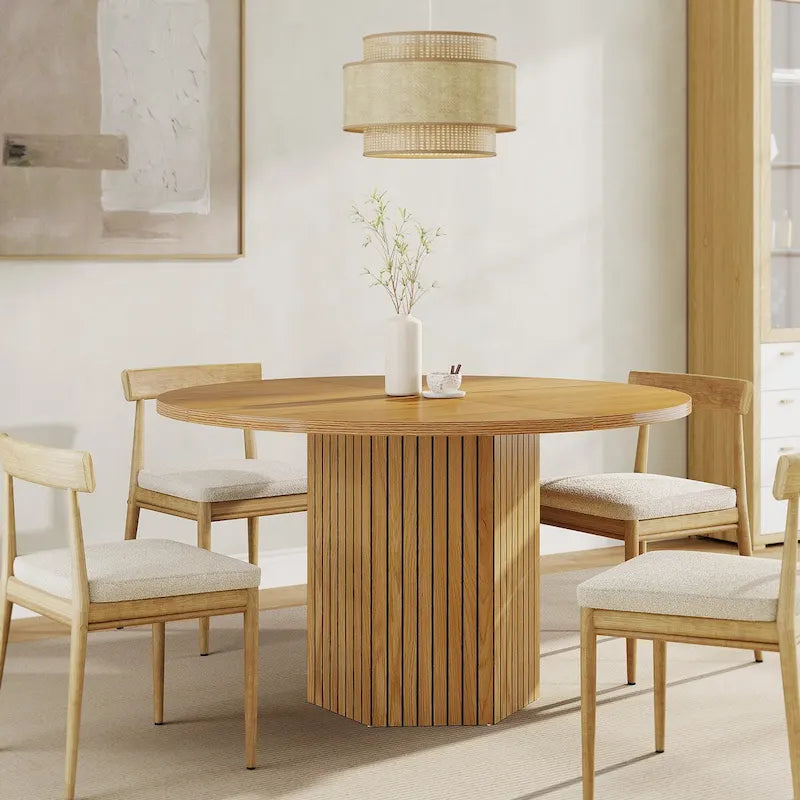 47-Inch Industrial Round Kitchen Dining Table with Pedestal for 4