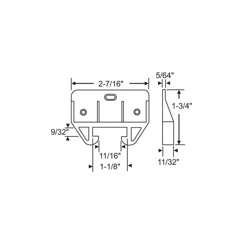Brixwell Drawer Guide, Plastic Material, 2-7/16 Overall Width, 1-3/4 Overall Height, 5/64 Thickness, 11/16 Center Channel Width, White Finish