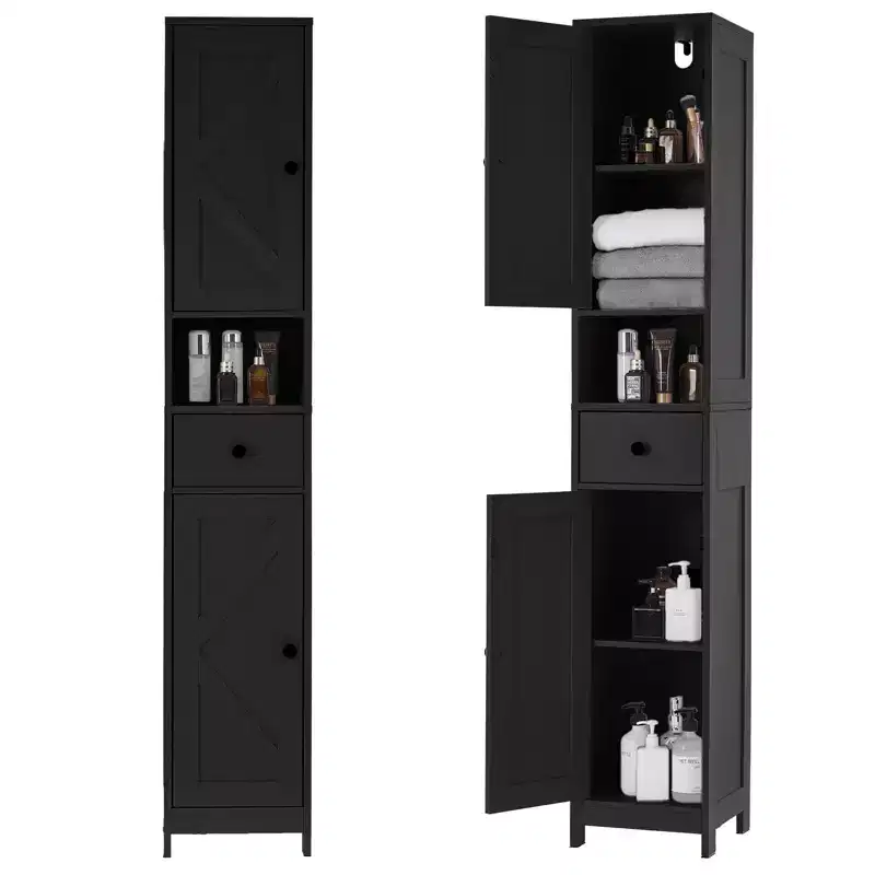 Over Toilet Storage Cabinet, Tall Bathroom Cabinet with Drawer & Open Shelf, 66.9 Inch Narrow Storage Cabinet for Bathroom, Adjustable Shelves
