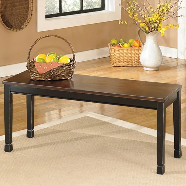 Farmhouse Black Brown Solid Wood Dining Bench Rustic Style