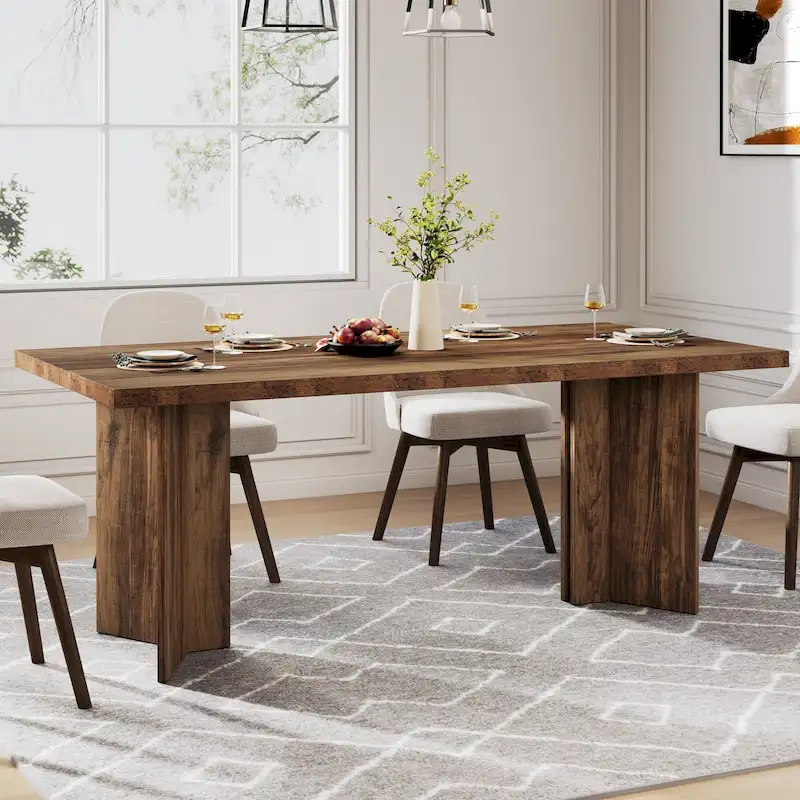 Farmhouse Wood Rectangular Dinner Dining Table for Kitchen Dining Room