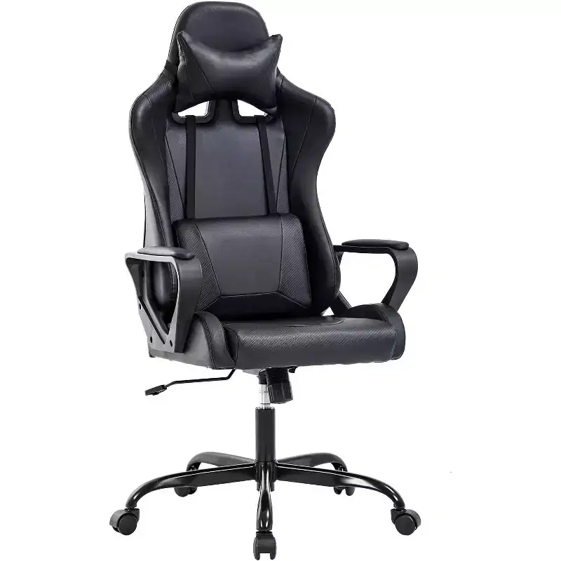 High-Back Gaming & Office Chair with Lumbar Support - PU Leather, Swivel