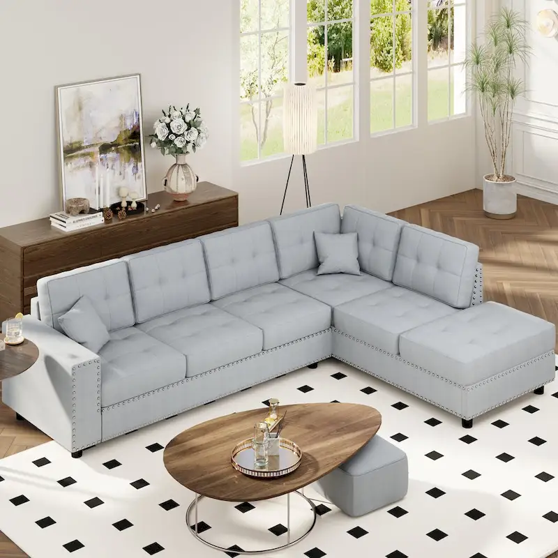 Merax Linen L-shaped Modular Sectional Sofa with Cushions