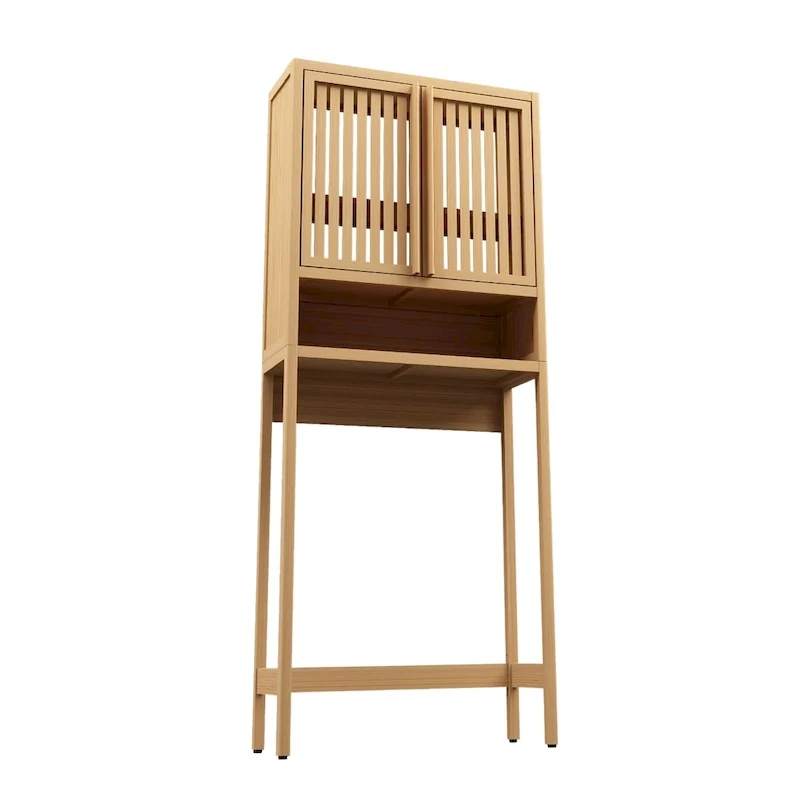 Bamboo Over-Toilet Storage Cabinet with Louvered Doors Natural Finish