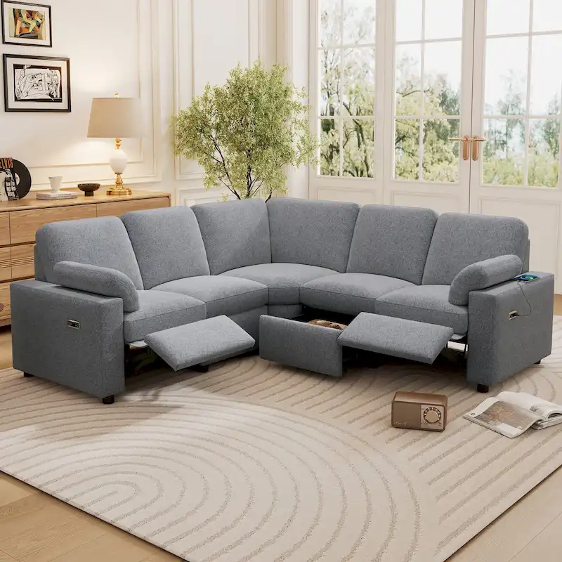 Power Recliner Sectional Sofa with 2 Storage Drawers and USB Ports Living Room L-Shaped Corner Couch for Home Theater