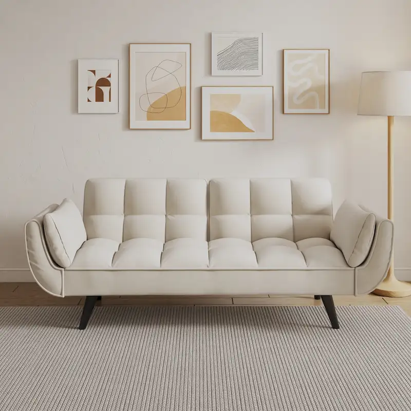 57 Sofa Bed,Polyester Blend Comfy Futon Couch Bed with 2 Square Pillows, Convertible Sleeper Sofa with Adjustable Backrest