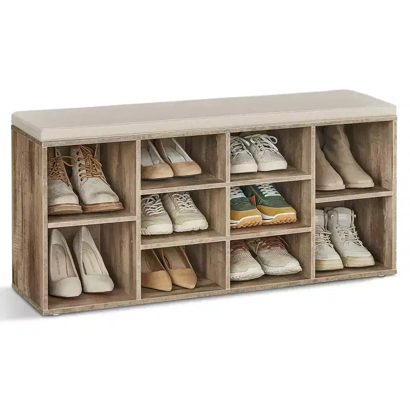 Shoe Storage Bench with 10 Compartments & Padded Cushion Seat
