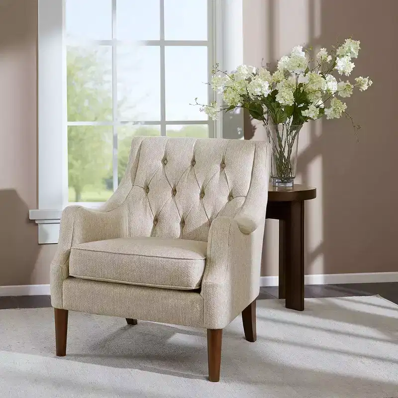 Accent Chair Contemporary Button-Tufted Living Room Chair with Upholstered Cushion Comfy Armchair with Wood Legs