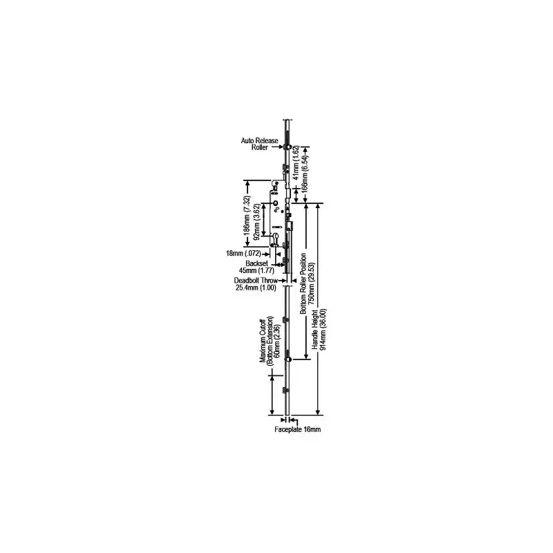 Brixwell 850-8778295 Auto Roller Lock Extension 36 inch Handle Height 1-3/4 inch Backset 1 inch Deadbolt Throw 5/8 inch Faceplate