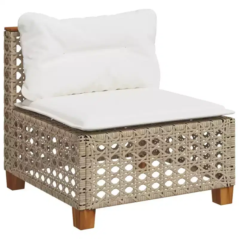 vidaXL Patio Sofa Armless with Cushions Beige Poly Rattan