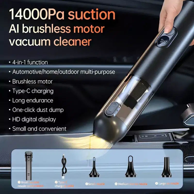 SUGIFT 4-in-1 Handheld Vacuum Cordless Car Vacuum Cleaner with 14000Pa Strong Suction, Rechargeable Battery, Type-C Fast Charging, Quiet Operation