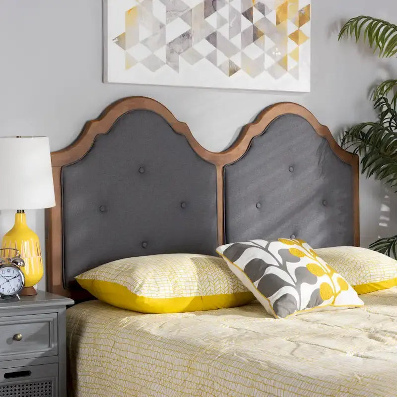 Falk Vintage Classic Fabric and Wood Arched Headboard in Grey
