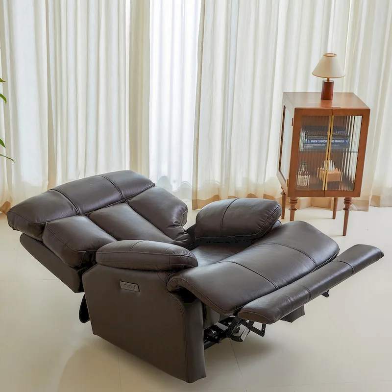Top Grain Leather Power Recliner Chair Adjustable Headrest Extendable Footrest Zero Gravity Recliner