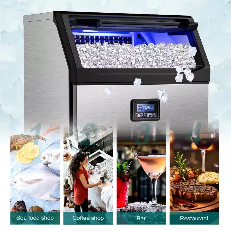 SOZT 24.4 in. Commercial Ice Maker 450 lb./24 H Stainless Steel Freestanding Ice Maker Machine with Full Cube Production