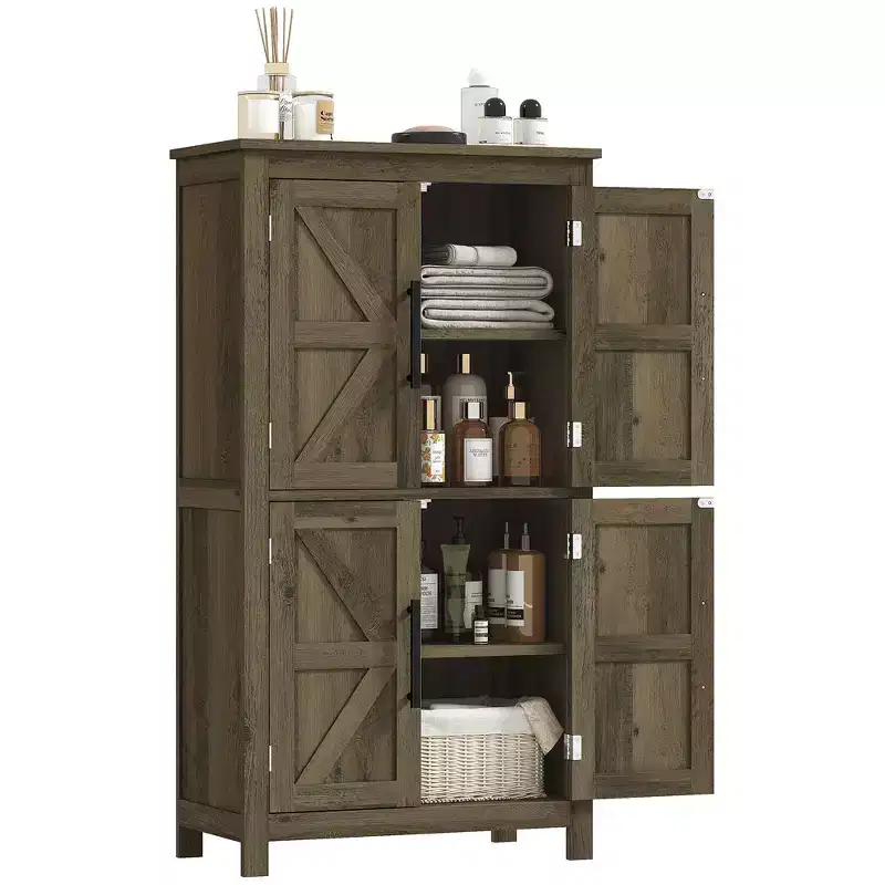 HOMCOM Bathroom Floor Cabinet, Farmhouse Bathroom Cabinet with Barn Doors, Bathroom Storage Cabinet with Adjustable Shelf