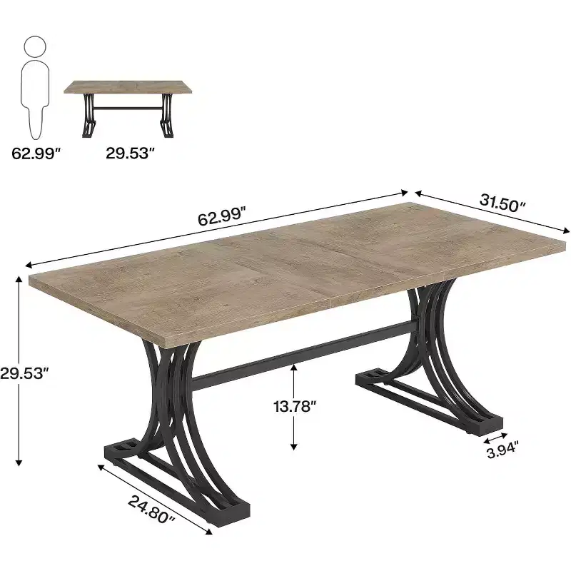 Lantine 63 Large Modern Executive Office Desk with Stylish Legs, Wood Computer Desk, Business Furniture Work Desk for Home Office (Grey and Black)