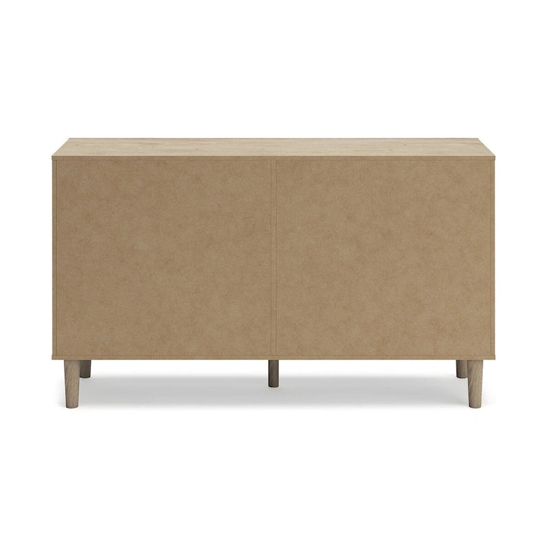 6-Drawer Dresser – Brown / Beige, Replicated Oak Grain, Cane Detail Drawer Fronts, Bronze Knobs, Contemporary Style