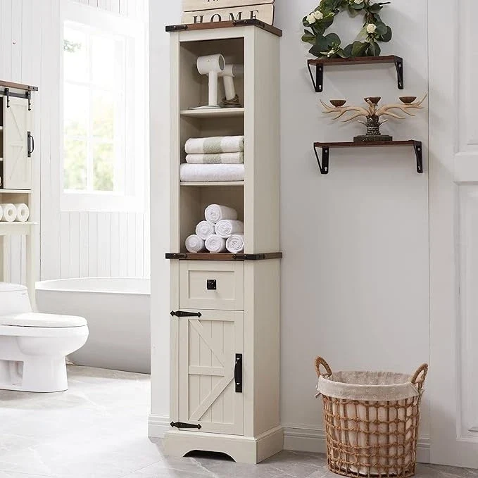 Farmhouse Bathroom Storage Cabinet, Storage Cabinet, Tall Linen Tower