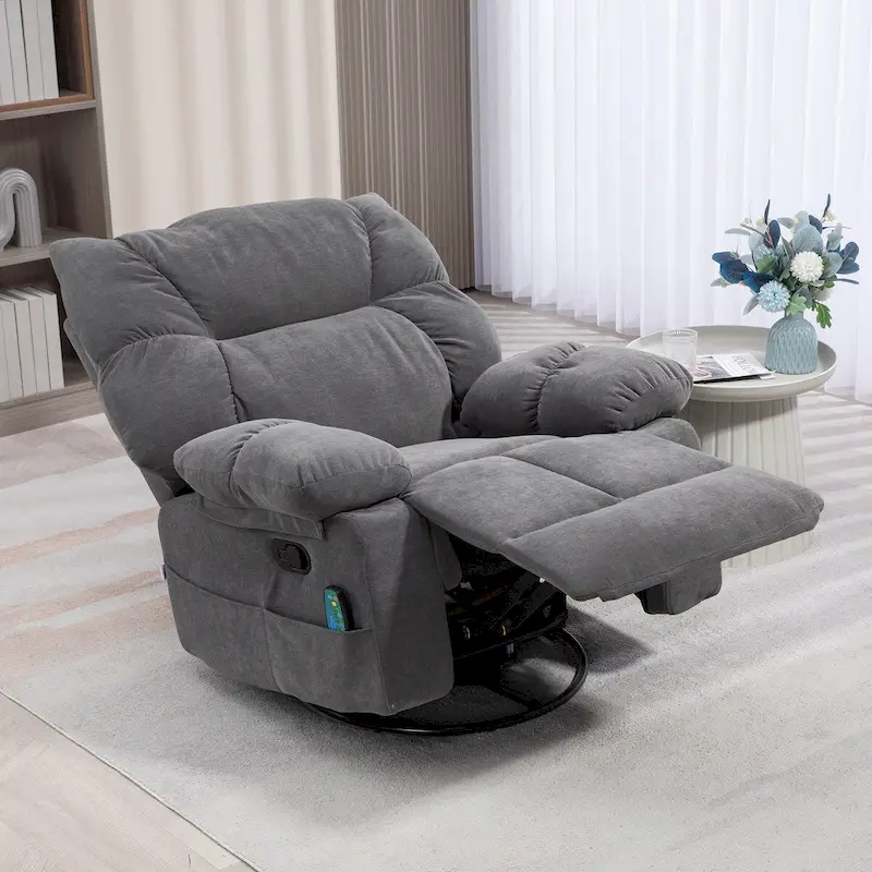HOMCOM Dark Gray Vibration Massage Chair Recliner with Heat, Oversized Swivel Rocker Chair, Single Sofa