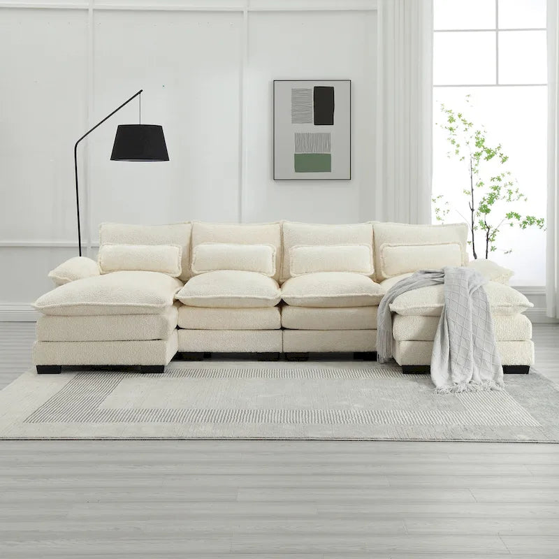 Modern Large chenille Fabric U-Shape Sectional Sofa with Ottomans, Reversible Sofa Couch for Living Room