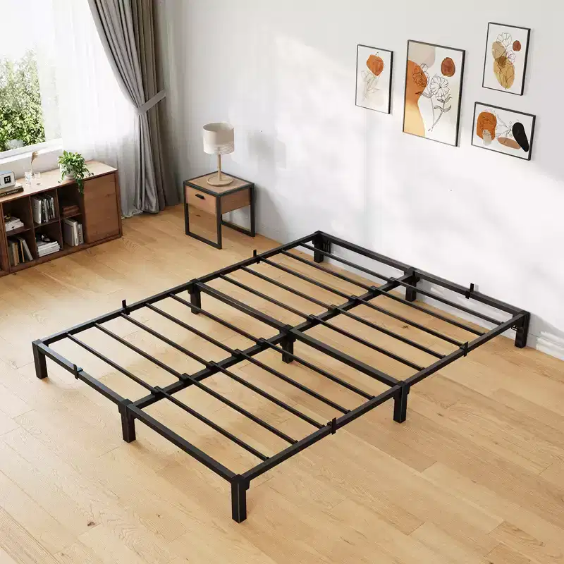 800 Lbs Sturdy Metal Platform with Durable Iron Slat Support and Legs, Easy Assembly, Storage Space Under Bed, No Box Spring & Screws Needed