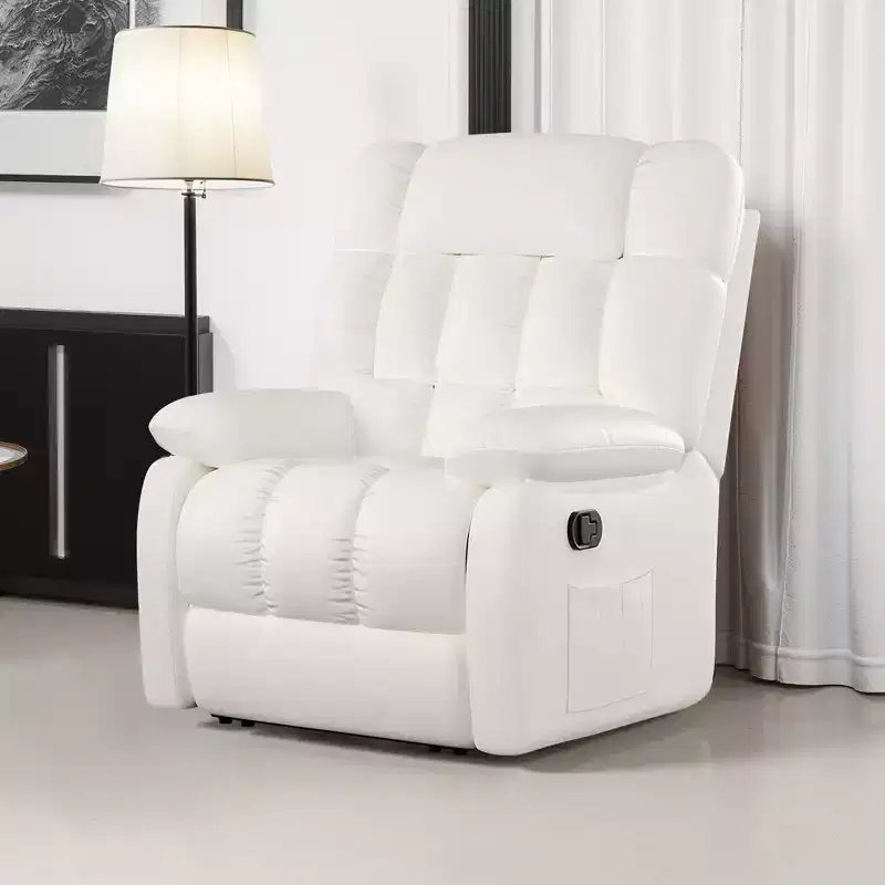 MAYEERTY Ergonomic Recliner Chair 110-160x Adjustable Recline Footrest Side Pocket for Living Room Beige