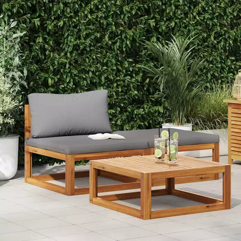 vidaXL Patio Lounge Set Outdoor Sectional Sofa with Cushions Solid Acacia Wood - Dark Gray Middle Sofa + Footrest + Table