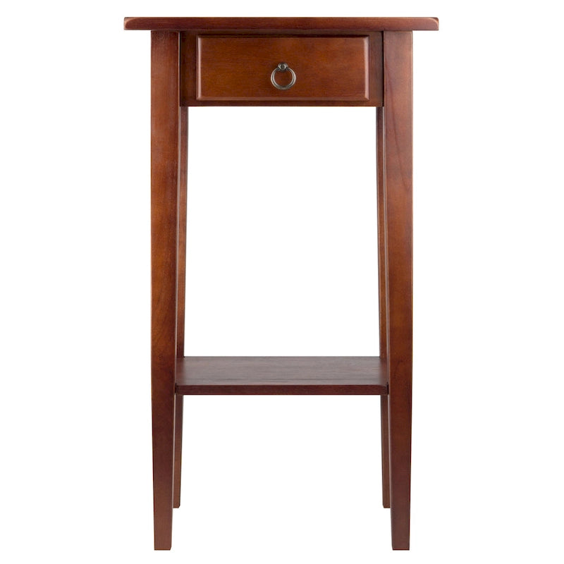 29.5  Warm Antique Walnut Accent Table with Drawer and Shelf