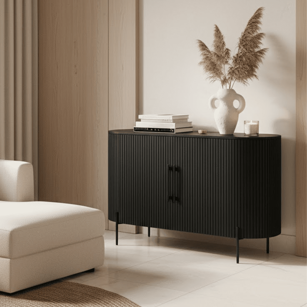 Black Ribbed 2 Door Sideboard